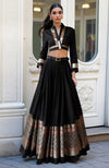 Black Gold Lehenga With Cropped Blouse Set