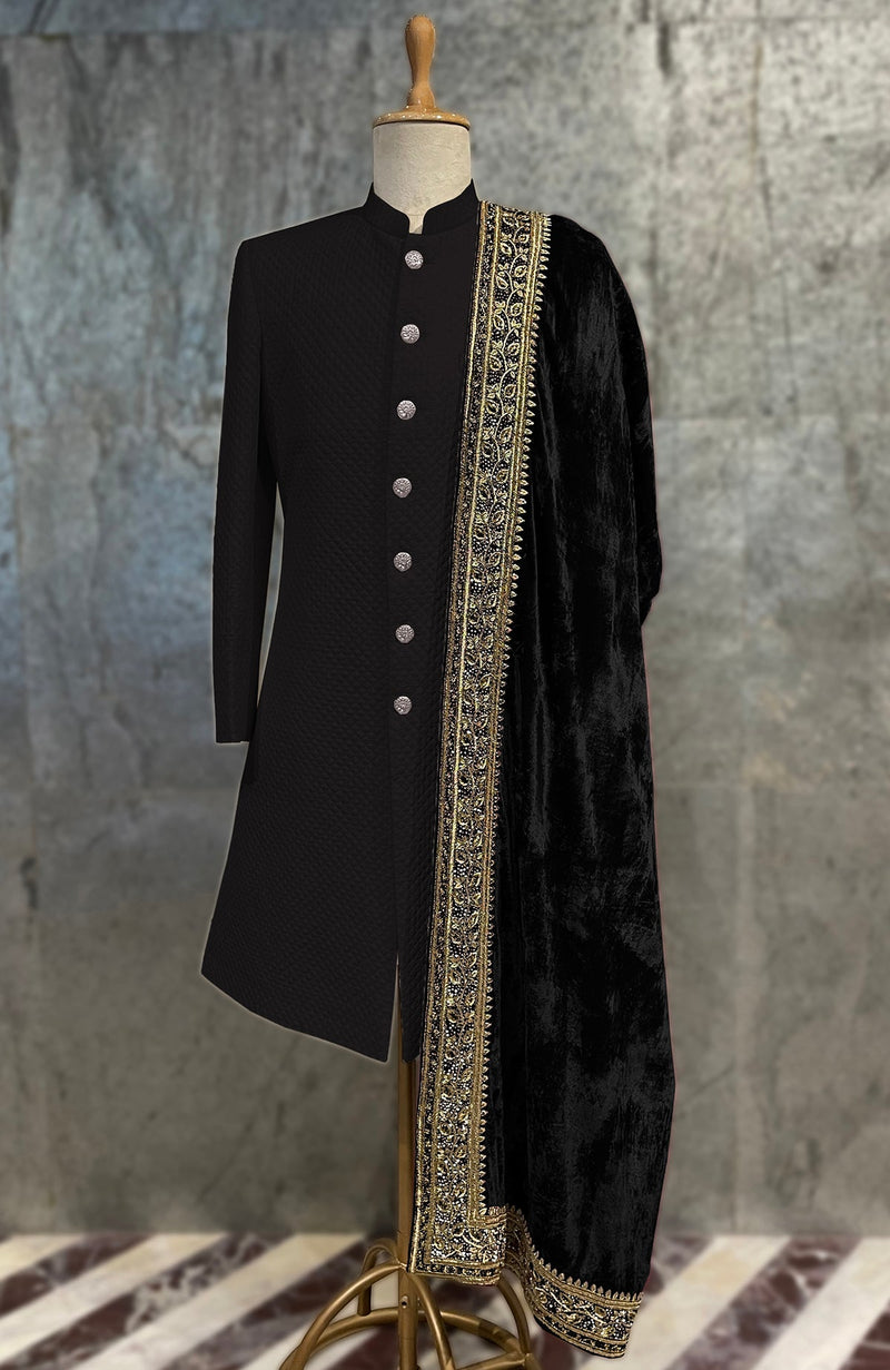 Black Mughal Majesty Zardozi Hand Embroidered Shawl
