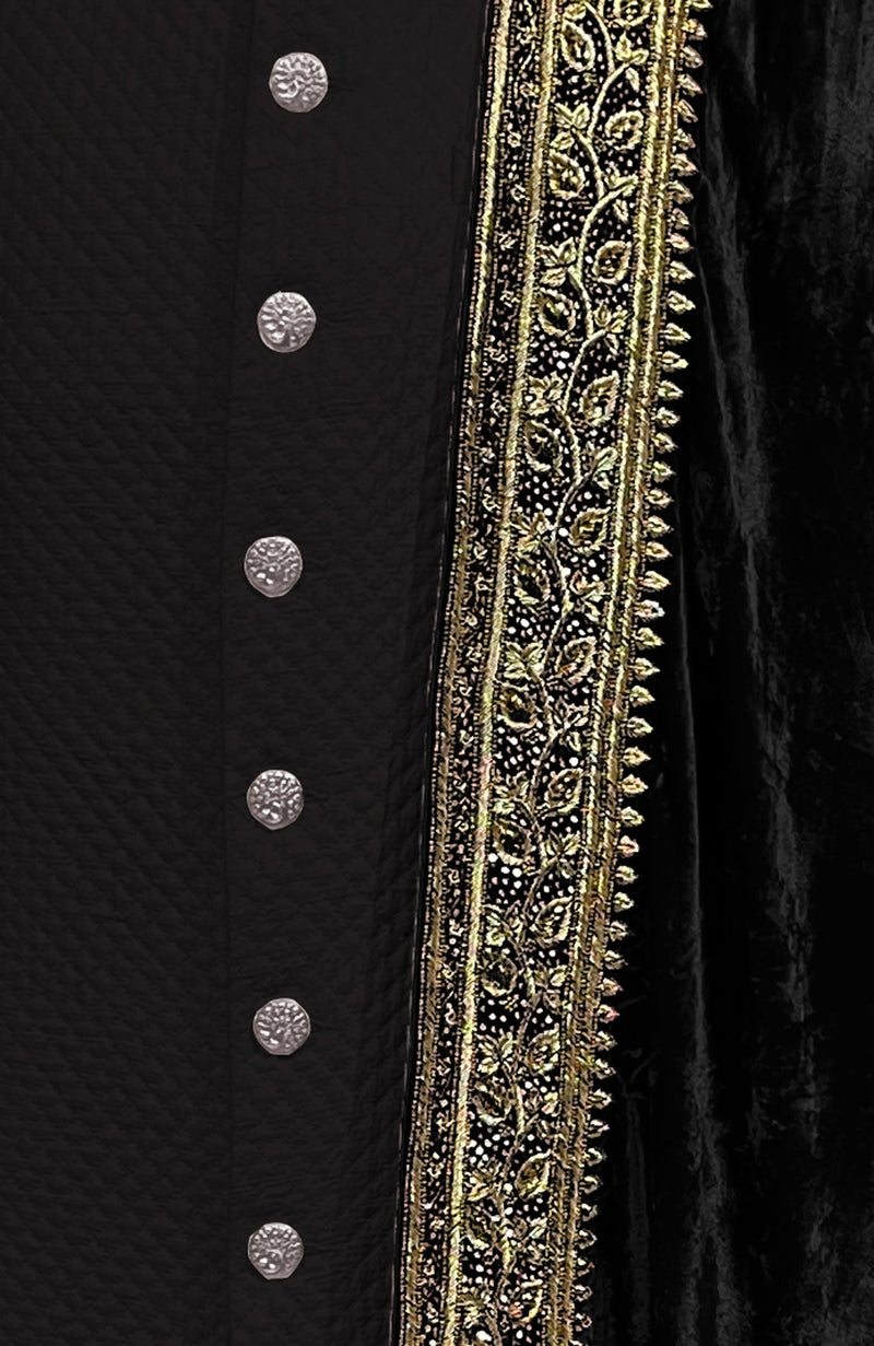 Black Mughal Majesty Zardozi Hand Embroidered Shawl