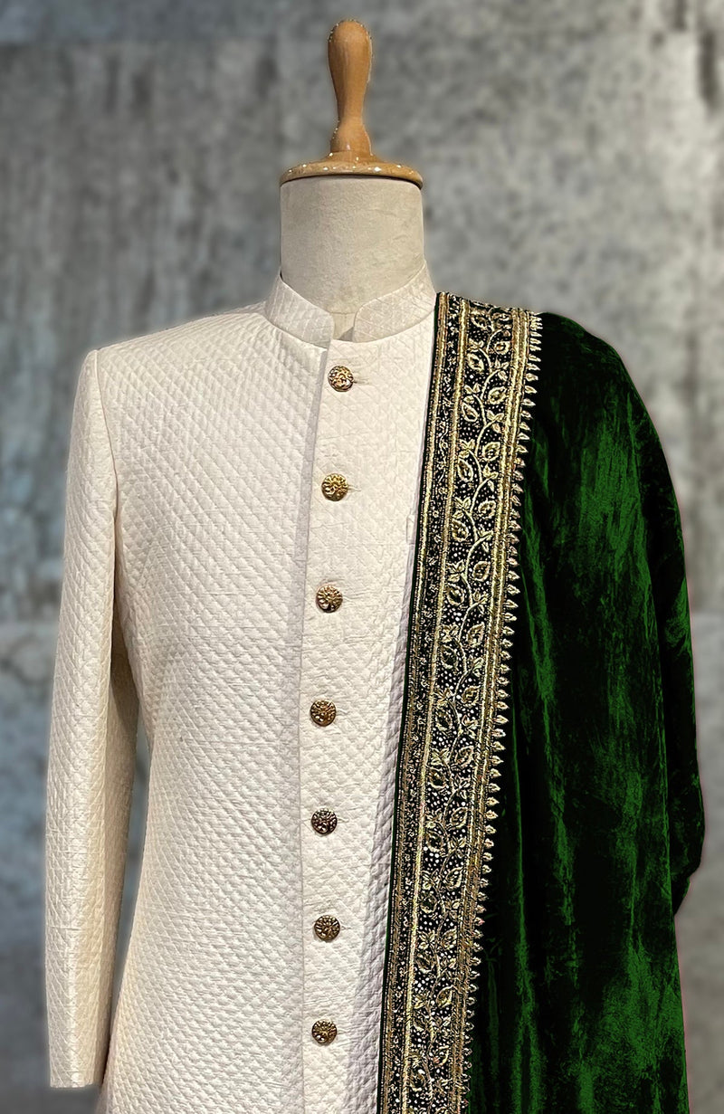 Bottle Green Mughal Majesty Zardozi Hand Embroidered Shawl