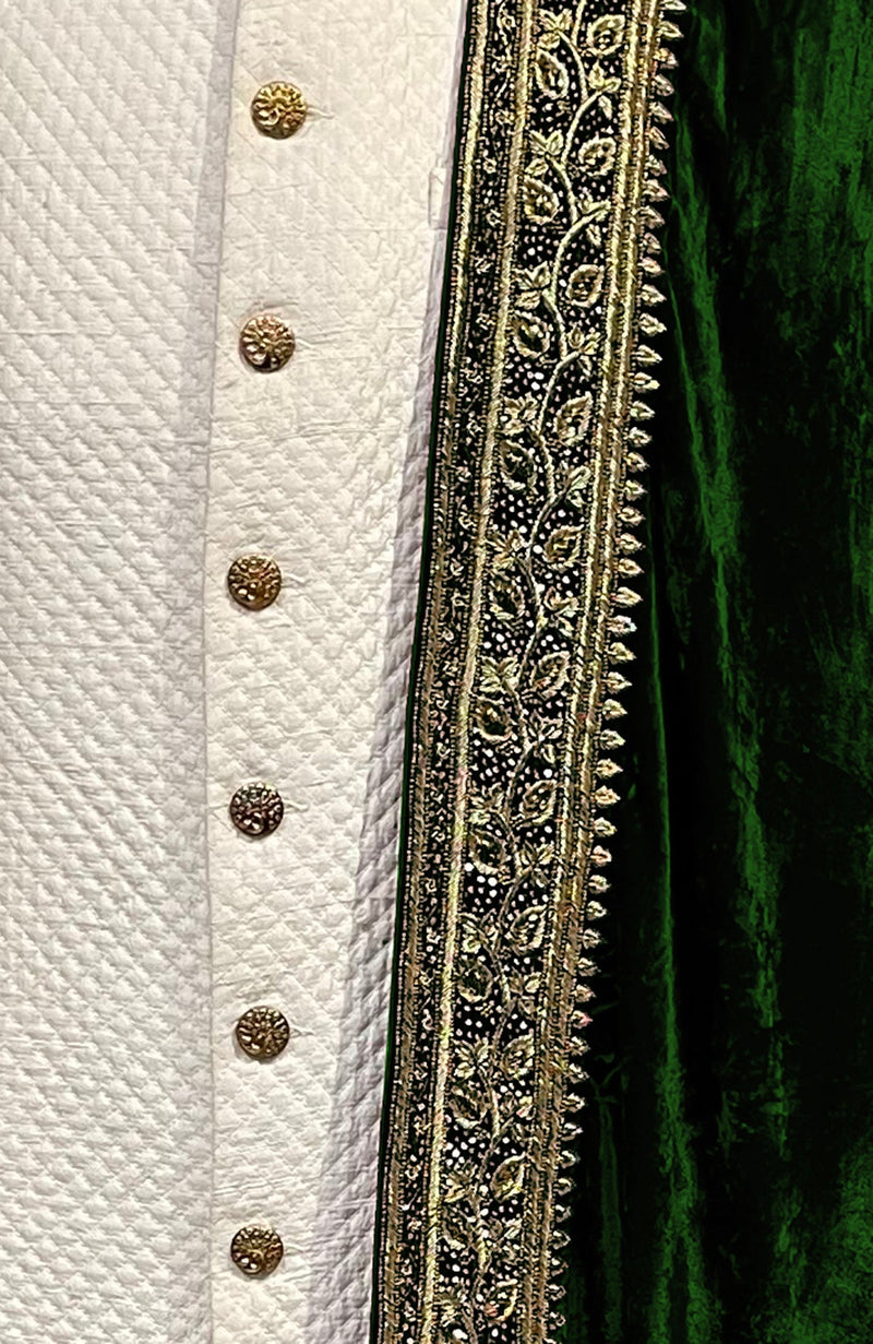 Bottle Green Mughal Majesty Zardozi Hand Embroidered Shawl