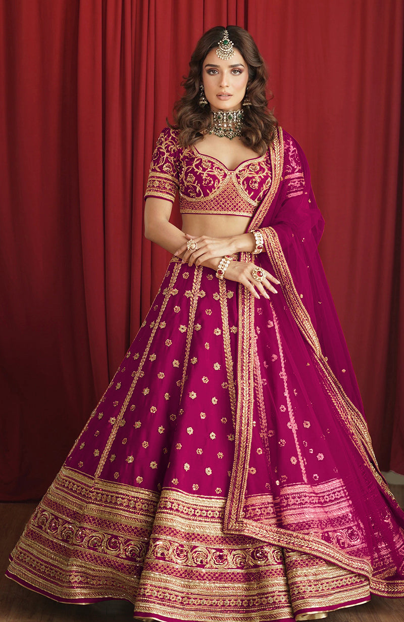 Embrace tradition with a modern twist in this resplendent bright fuchsia  lehenga, adorned with opulent zardozi and antique sequins… | Instagram