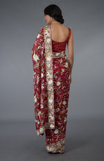 Pre-Order Masterpiece Red Parsi Gara Hand Embroidered Saree