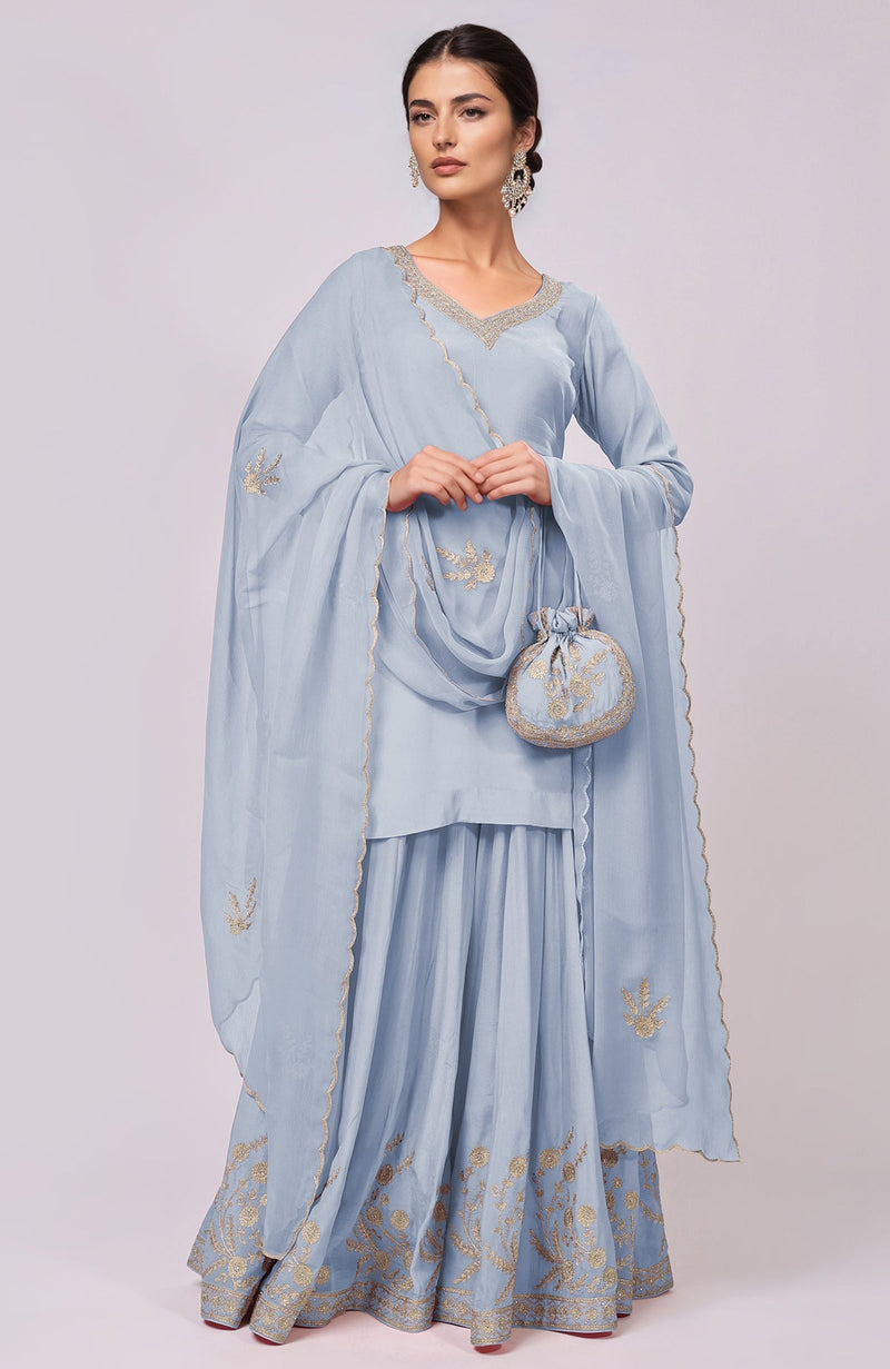 Pink Kashmiri Tilla Aari Embroidered Sharara Set
