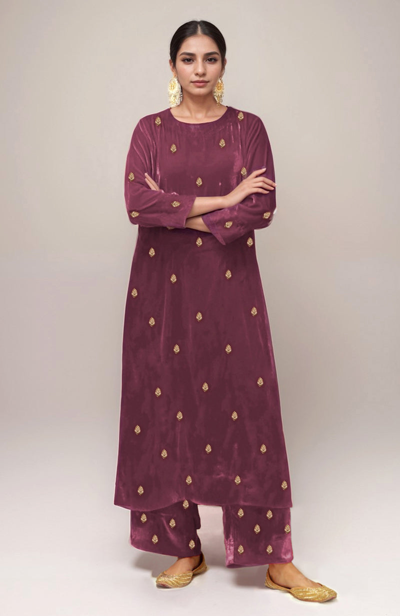 Jade Green Dabka Zardozi Hand Embroidered Velvet Kurta Set