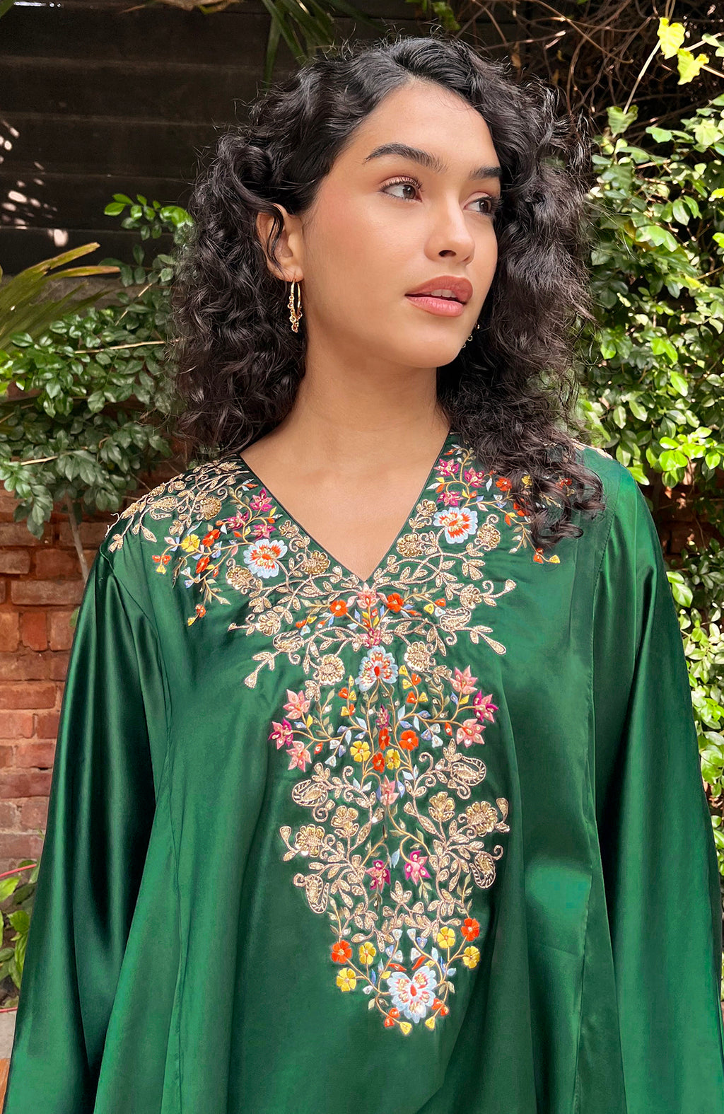 Emerald Green & Copper Embroidered Skirt Saree Set Design by Kiran