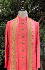 Kashmiri Tilla Embroidered Coral Stole