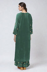 Jade Green Dabka Zardozi Hand Embroidered Velvet Kurta Set