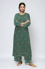 Jade Green Dabka Zardozi Hand Embroidered Velvet Kurta Set