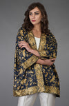 Charcoal Blue Parsi Gara Embroidered Kimono Jacket