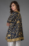Charcoal Blue Parsi Gara Embroidered Kimono Jacket