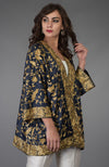 Charcoal Blue Parsi Gara Embroidered Kimono Jacket