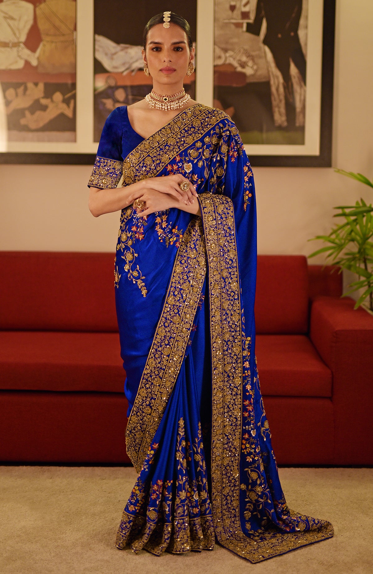 Buy Festival Saree | Royal Blue Embroidered Traditional Wedding Saree In  USA UK Canada