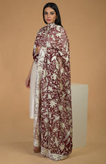 Masterpiece Wine Parsi Gara Hand Embroidered Dupatta