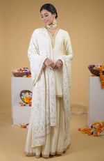 Ivory Kamdani & Zardozi Hand Embroidered Sharara Suit