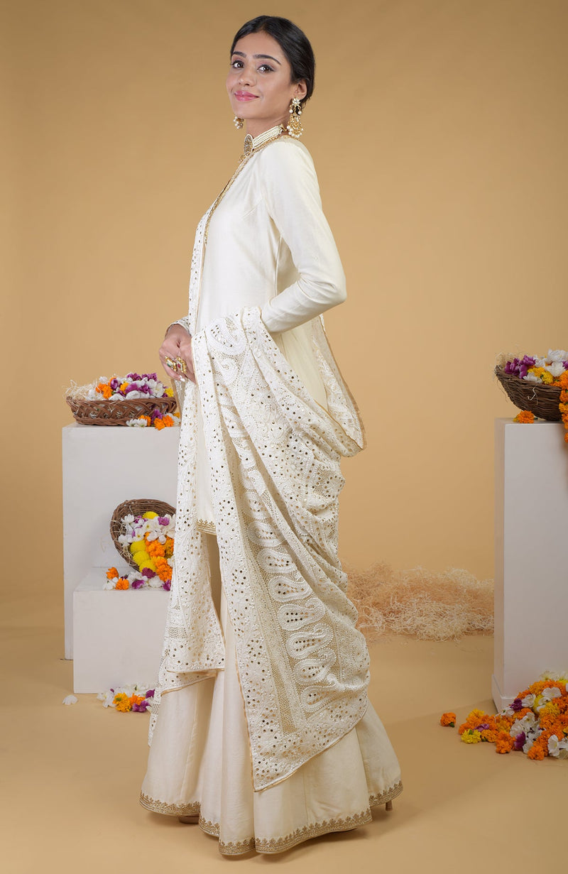 Ivory Kamdani & Zardozi Hand Embroidered Sharara Suit