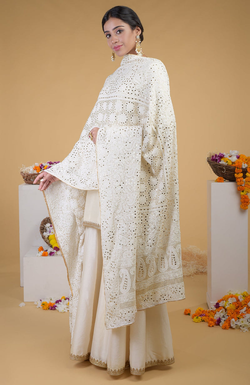 Ivory Kamdani & Zardozi Hand Embroidered Sharara Suit