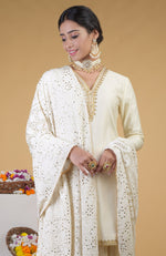 Ivory Kamdani & Zardozi Hand Embroidered Sharara Suit