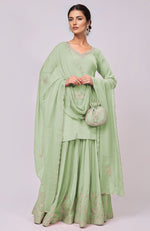 Sage Green Kashmiri Tilla Aari Embroidered Sharara Set