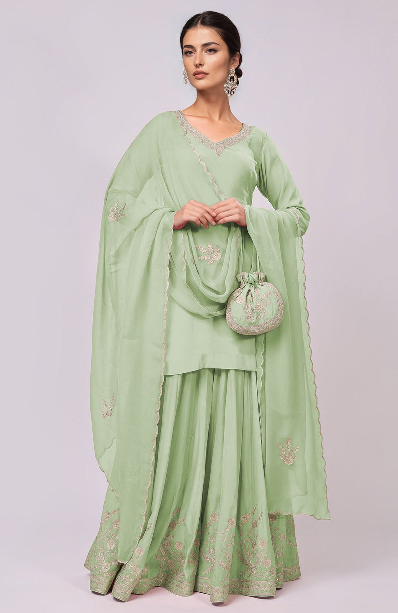 Pink Kashmiri Tilla Aari Embroidered Sharara Set