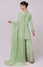 Sage Green Kashmiri Tilla Aari Embroidered Sharara Set
