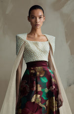 Crimson Crown Pearl Embroidered Floral Skirt Set