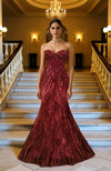 LAILA- Wine Hand Embroidered Mermaid Gown
