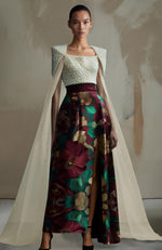 Crimson Crown Pearl Embroidered Floral Skirt Set