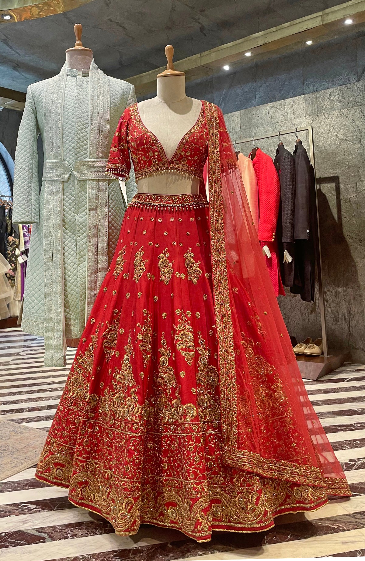 crystalline Brocade Red bridal Lehenga - Zikimo.com - Original Indian Bridal  Lehengas Collection