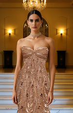 LAILA- Rose Gold Hand Embroidered Mermaid Gown