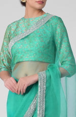 Tara - Mint Hand Embroidered Zardozi Saree & Brocade Blouse