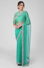 Tara - Mint Hand Embroidered Zardozi Saree & Brocade Blouse