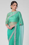 Tara - Mint Hand Embroidered Zardozi Saree & Brocade Blouse