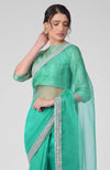 Tara - Mint Hand Embroidered Zardozi Saree & Brocade Blouse