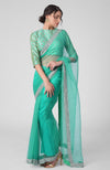 Tara - Mint Hand Embroidered Zardozi Saree & Brocade Blouse