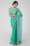 Tara - Mint Hand Embroidered Zardozi Saree & Brocade Blouse