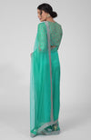 Tara - Mint Hand Embroidered Zardozi Saree & Brocade Blouse