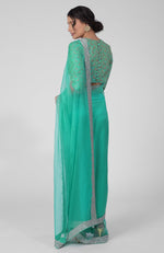 Tara - Mint Hand Embroidered Zardozi Saree & Brocade Blouse