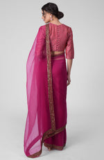 Tara - Fuchsia Hand Embroidered Zardozi Saree & Brocade Blouse