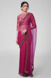 Tara - Fuchsia Hand Embroidered Zardozi Saree & Brocade Blouse