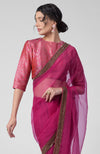 Tara - Fuchsia Hand Embroidered Zardozi Saree & Brocade Blouse