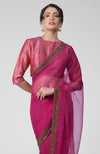 Tara - Fuchsia Hand Embroidered Zardozi Saree & Brocade Blouse