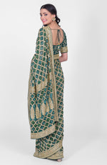 Masterpiece Bottle Green Bandhej & Banarasi Zari Zardozi Hand Embroidered Saree