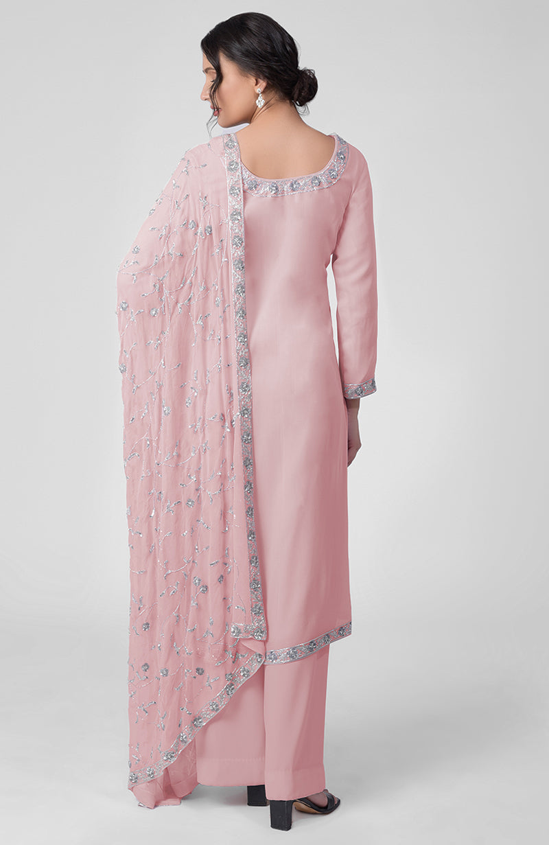 Pink Dogwood Beads & Sequin Zardozi Hand Embroidered Kurta Set