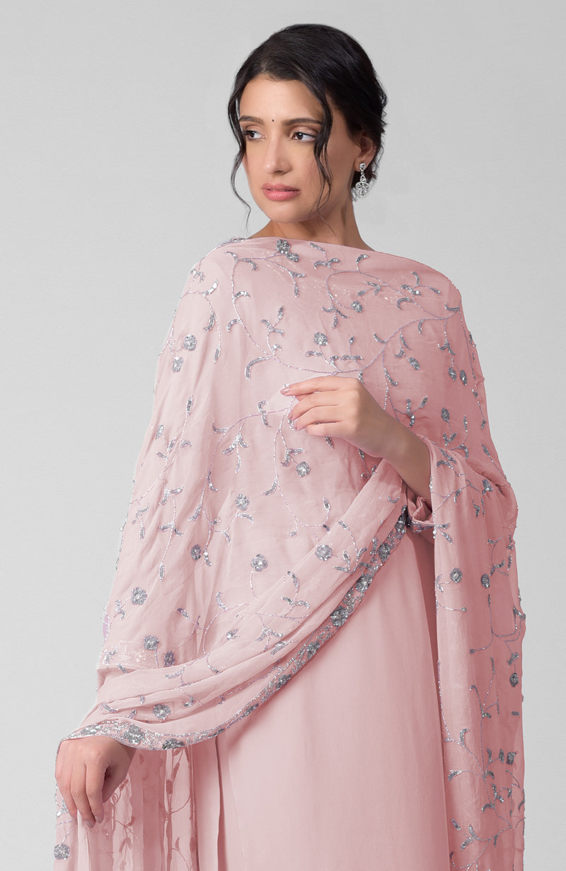 Pink Dogwood Beads & Sequin Zardozi Hand Embroidered Kurta Set
