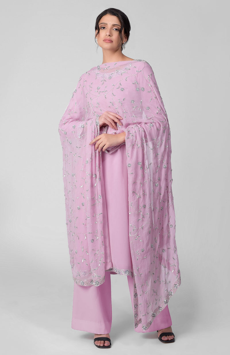 Delicate-Blue Beads & Sequin Zardozi Hand Embroidered Kurta Set