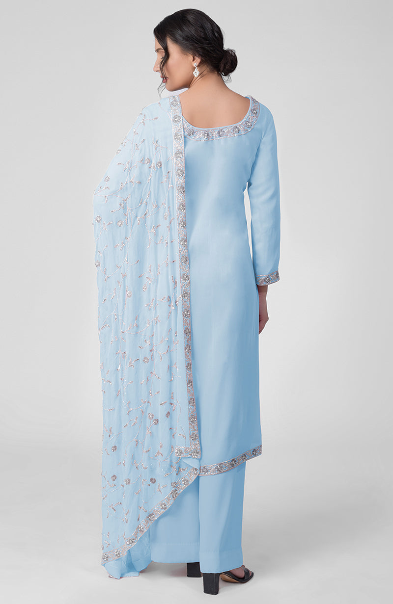 Delicate-Blue Beads & Sequin Zardozi Hand Embroidered Kurta Set
