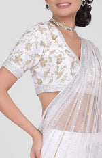 White Shower Sequin & Beads Hand Embroidered Saree