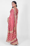 Masterpiece Pink-Red Ombre Bandhej & Banarasi Zari Zardozi Hand Embroidered Saree