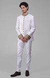 Navy Blue Zardozi Hand Embroidered Silk Bandhgala Jacket Set
